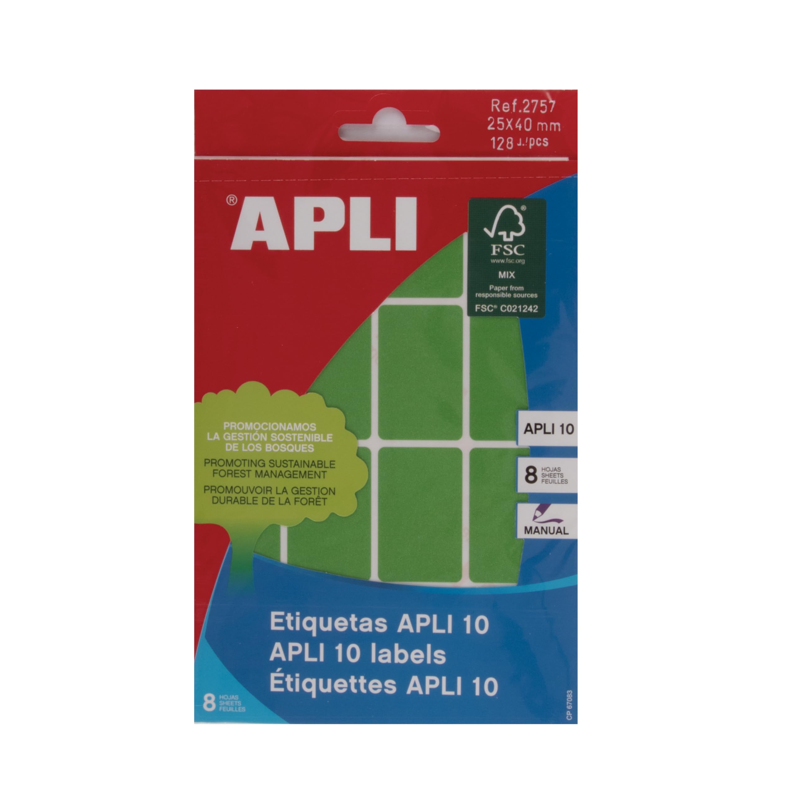 APLI 2757 APLI Labels 10 Green 25.0 x 40.0 mm 8 Sheets
