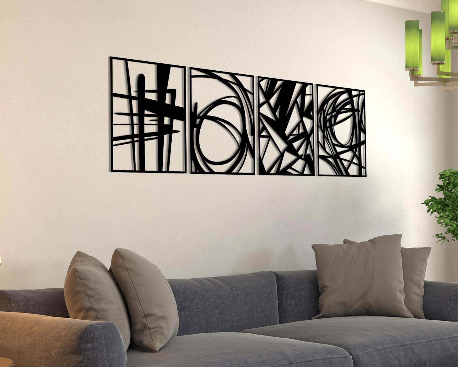 Creoate Black Metal Art Wall Decor, Modern Abstract Wall Art,3D Wall Sculptures,Black Metal Wall Art for Living Room Bedroom Bathroom (4 Pack, 16'' x 11'')