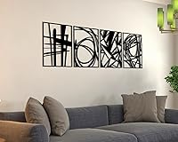 Vista 3 de Creoate Decoración de pared de metal negro, arte abstracto moderno para pared, esculturas de pared 3D, arte de pared de metal negro para sala