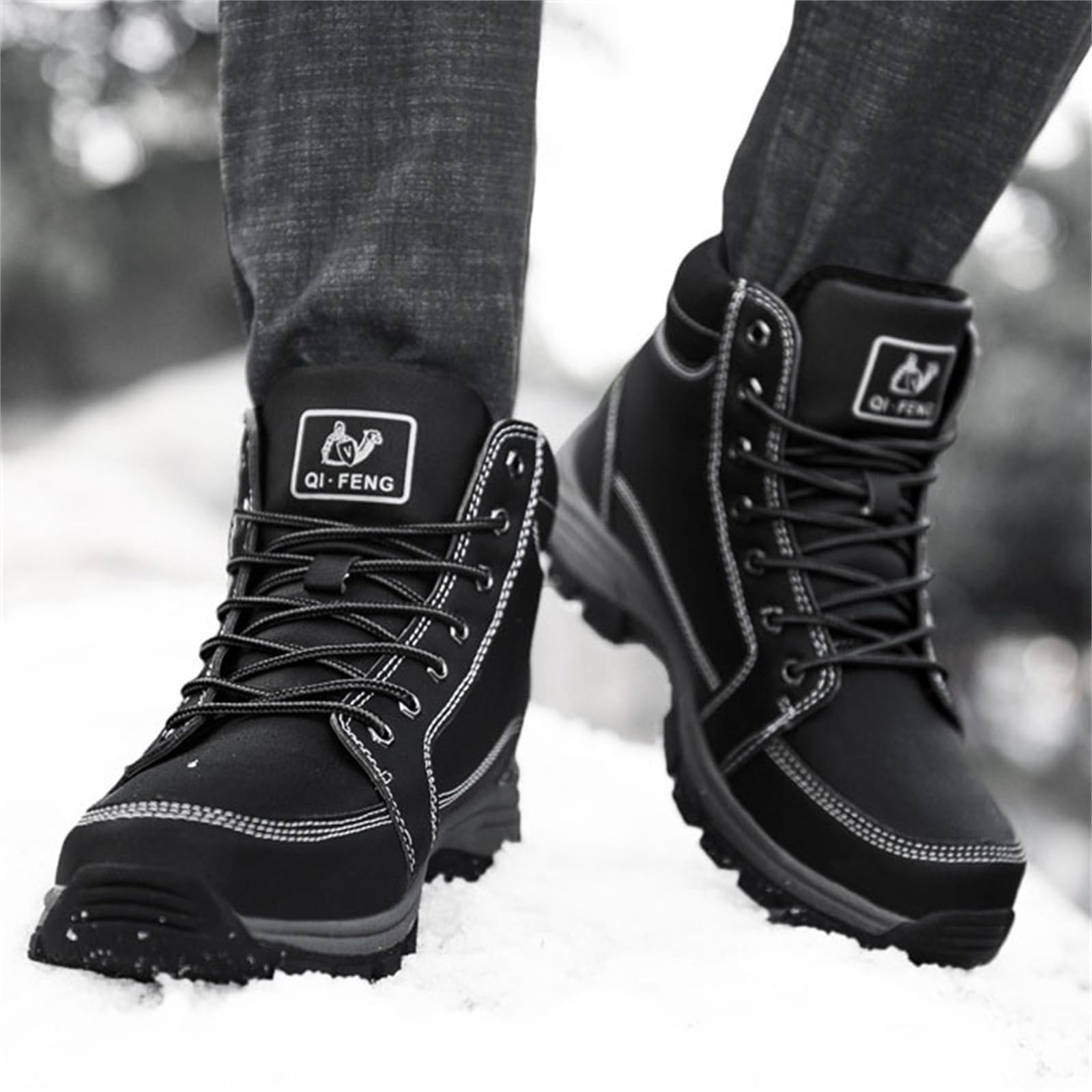 Męskie klasyczne sznurowane buty robocze, wytrzymałe buty do chodzenia na świeżym powietrzu z teksturą skóry naturalnej, wygodne botki z kontrastowymi szwami do noszenia na co dzień