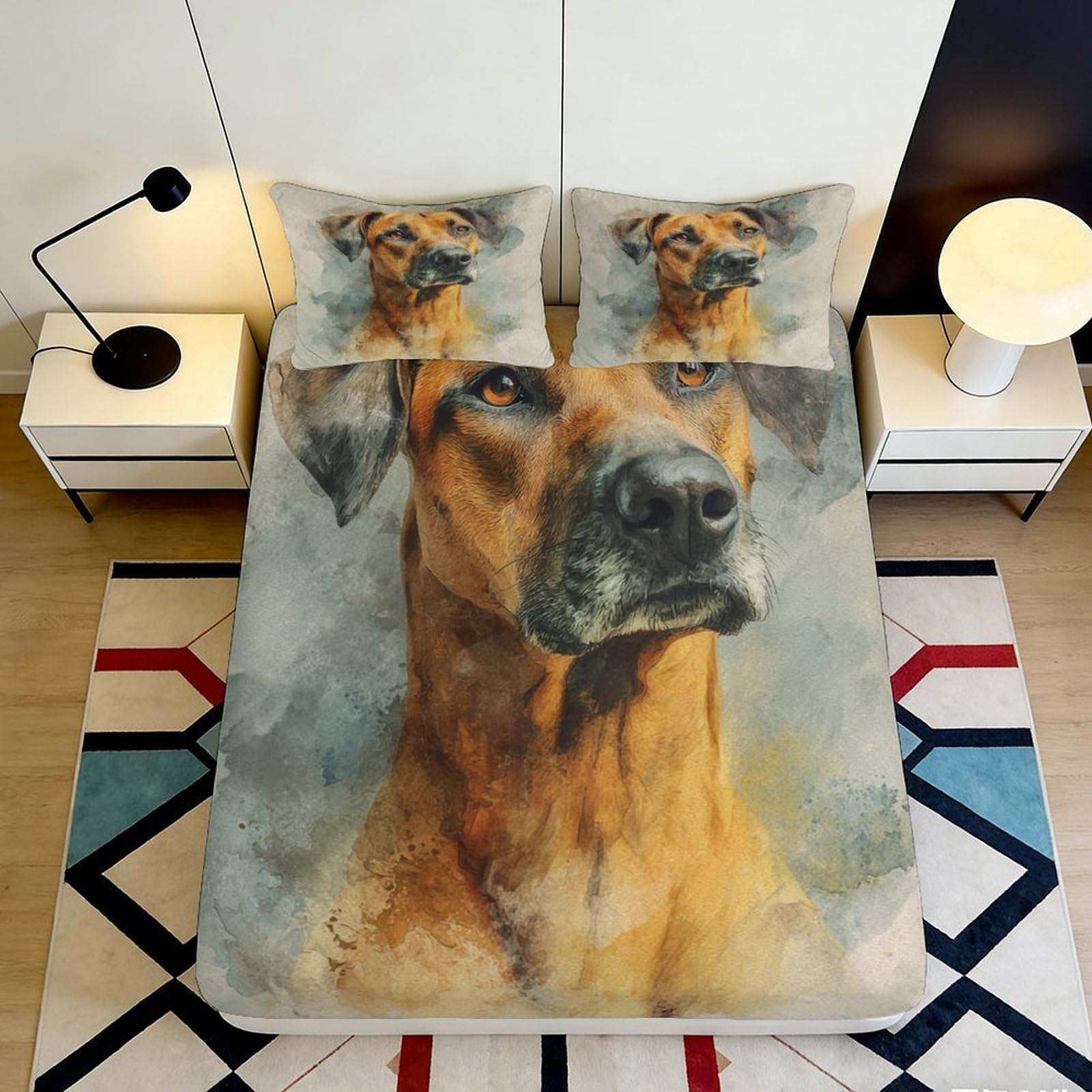 3D Printed Brown Great Dane Fitted Sheet Microfiber Soft Mattress Cover Dog Art for Bedroom Guest Room Decor 90x200x25cm