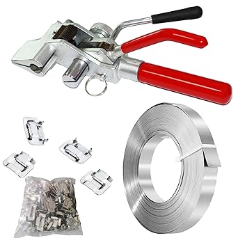 TIEKJOT Steel Banding Strapping Tool Metal Pallet Strapping Kit Heavy Duty Stainless Belt Packaging Tensioner with 100pcs Buckle,3/4