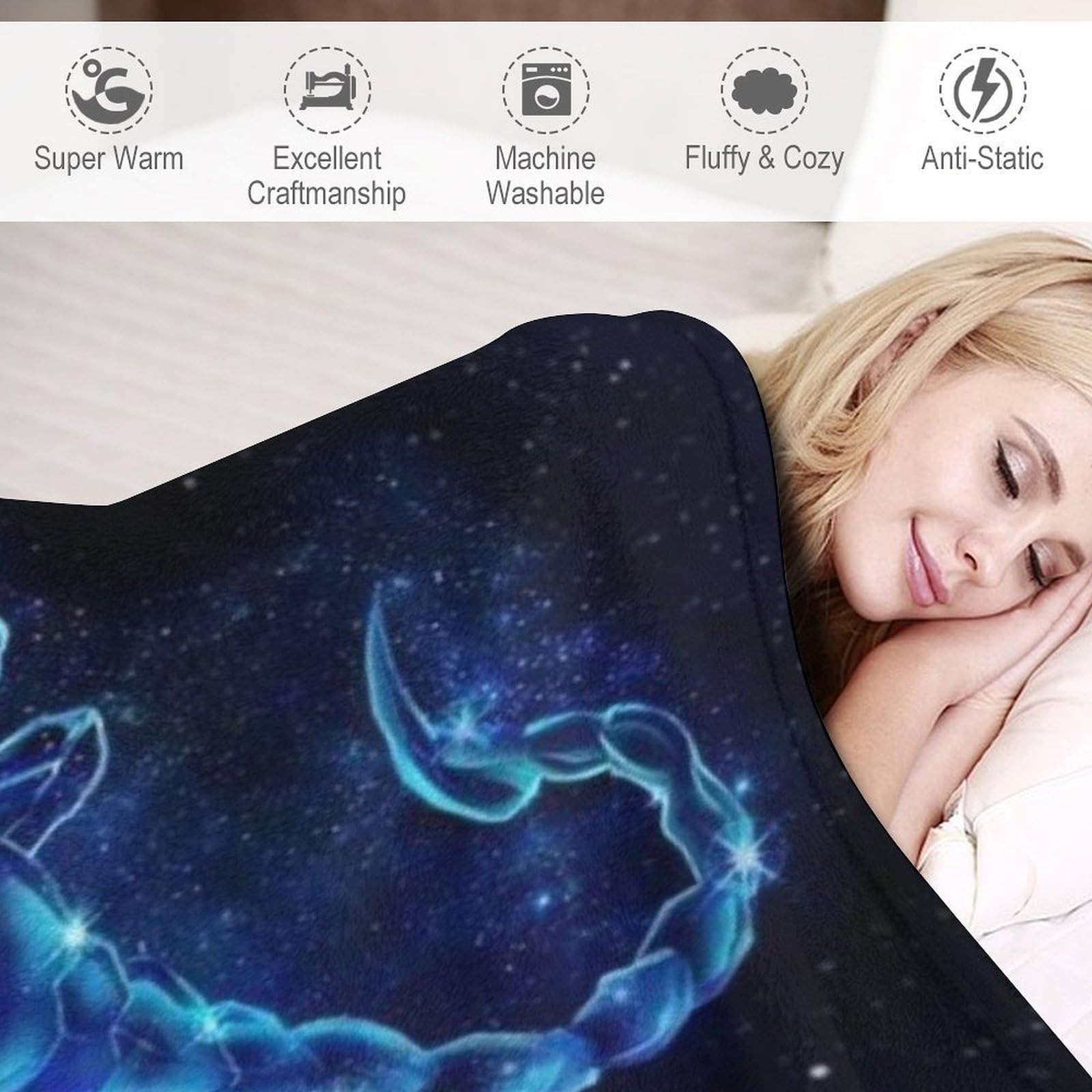 Skorpion Decke,Vier Jahreszeiten Weich Wohndecke Schlafdecke Sofadecke Pelzdecke Couchdecke Flannel Bett Decken （180×200cm）