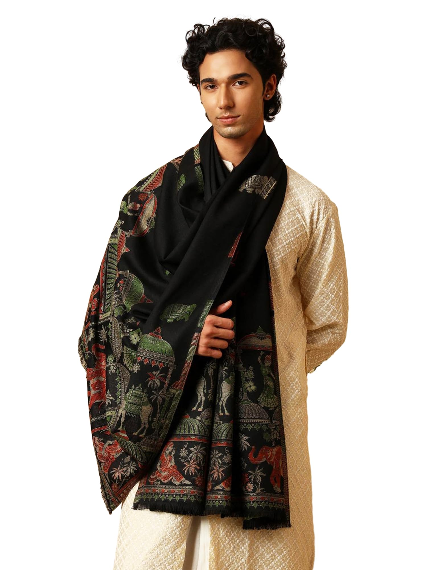 Men’s Mahotsav Ethnic Design Zari Shawl, Faux Wool Stole/Scarf for Gents Size - 40 x 80 inches