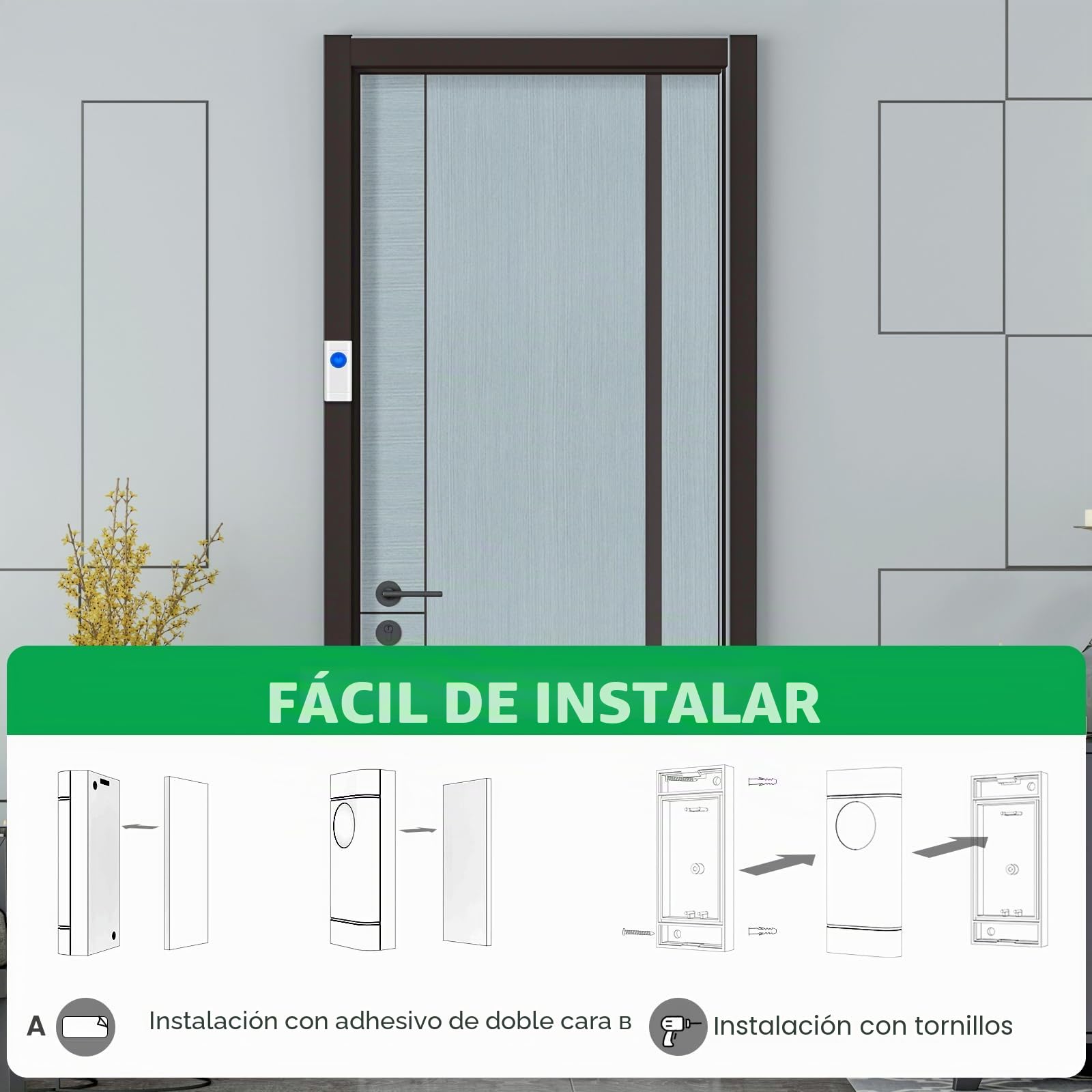 Satisure Timbre Inalámbrico Exterior 2 Transmisores 2 Receptores, Impermeable Timbre de la Puerta Radio Set, 400M/1300FT, Blanco
