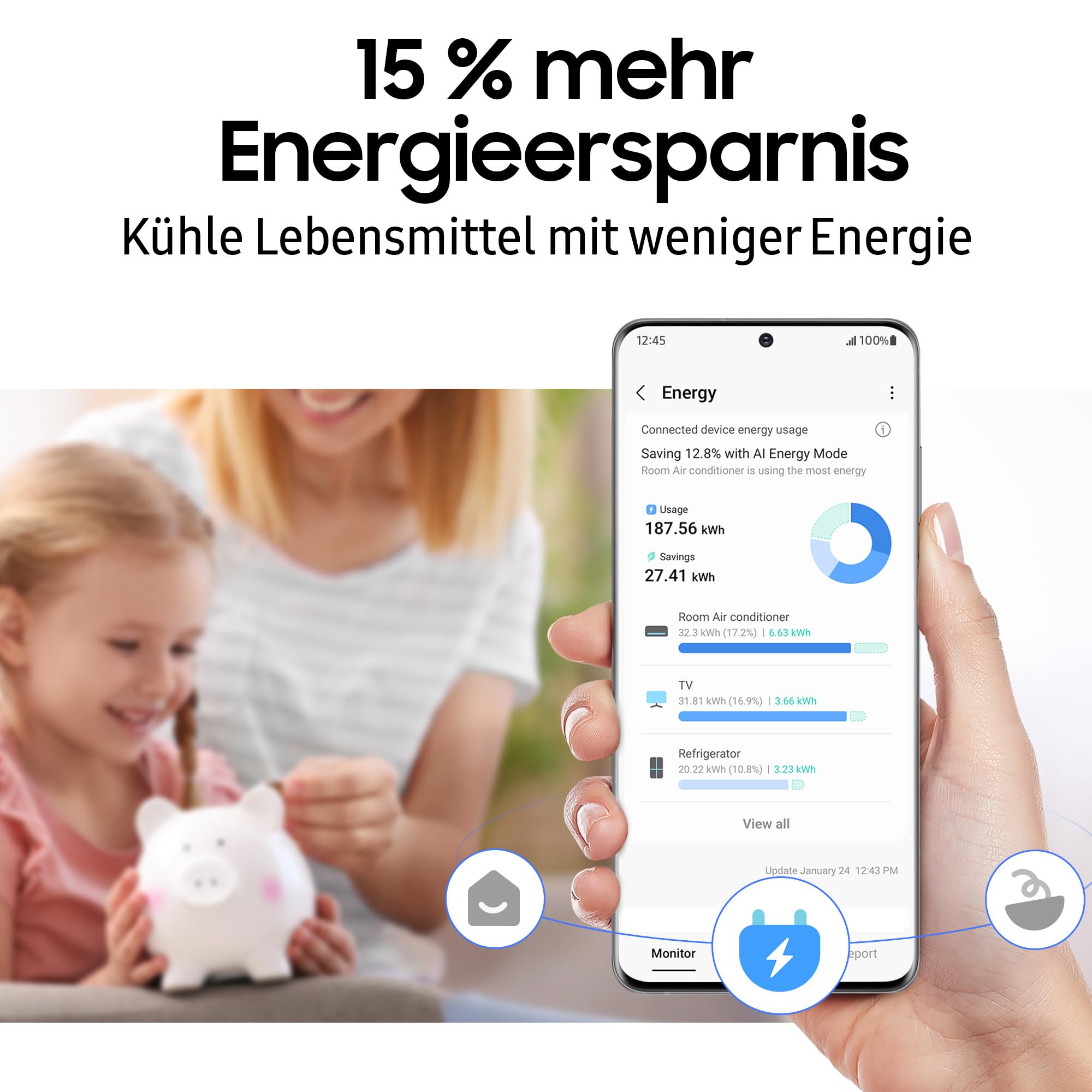 Samsung RB38C7AGWS9/EF Kühl-Gefrierkombination, 203 cm, 387 l, AI-Kühlschrank mit Gefrierfach, SmartThings AI Energy Mode, Cool Select+, Twin Cooling Plus, Metal Cooling, Edelstahl Look