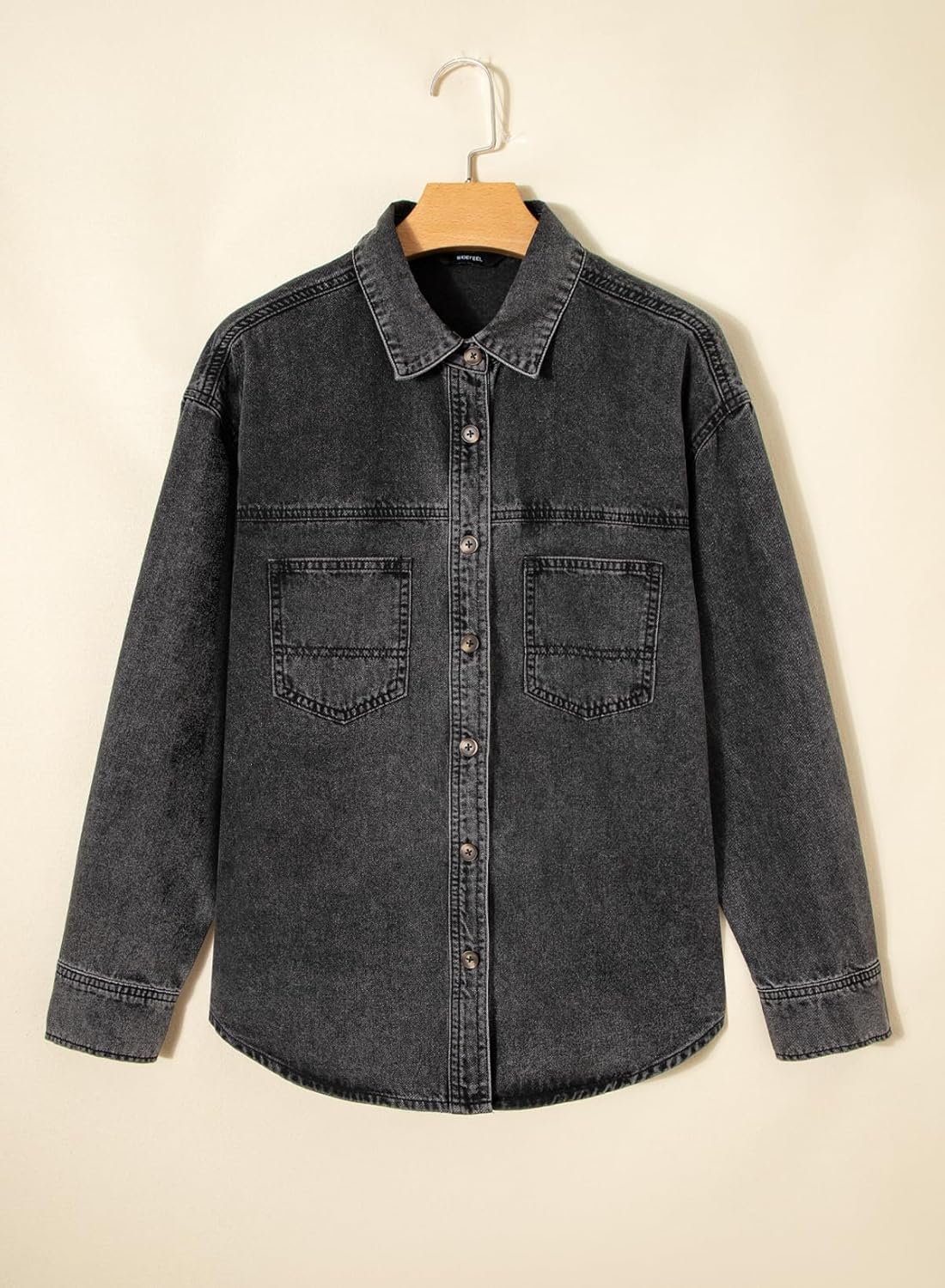 Sidefeel Women Denim Shirts Oversized Long Sleeve Button Down Blouse V Neck Casual Top Shackets - Image 5