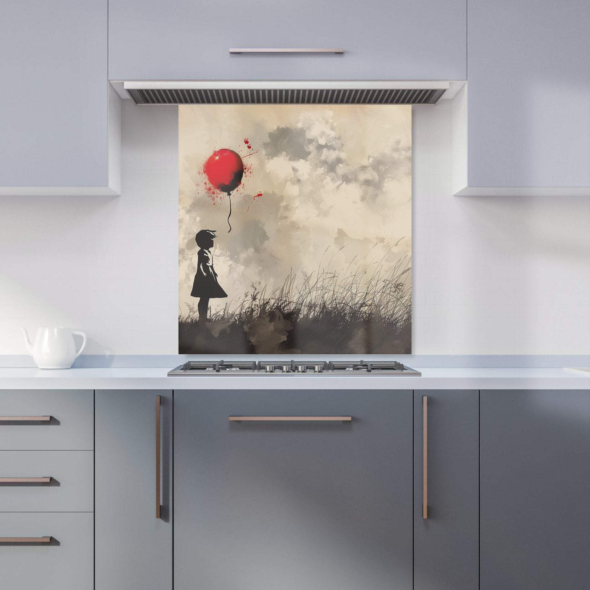 Warren Reed Banksy Inspired Girl with Red Balloon Glass Kitchen Splashback - 65 x 70cm - Toughened Glass