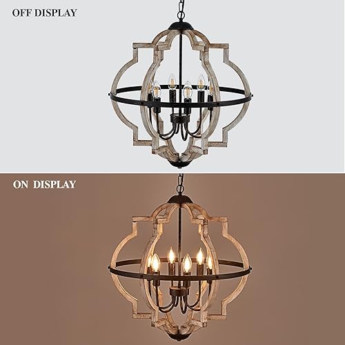 Miniatura 8 de TACDANDM Candelabro de granja para comedor, vintage, rústico, roble envejecido, blanco, 23 pulgadas, 6 luces, colgante de madera, globo, lámparas de