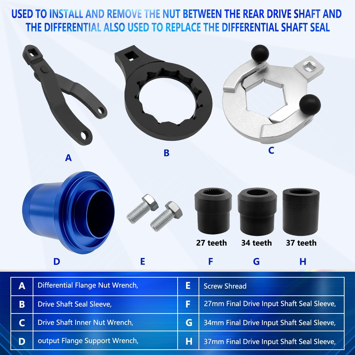 Rear Drive Axle Differential Installer Remover Tool Kit Compatible With BMW M2 M3 M4 M5 E70 E71 E82 E90 E91 F12 F13 X3 X5 7 Series Replace 335040 335050 335060 335080 with 27/34/37 Teeth Socket