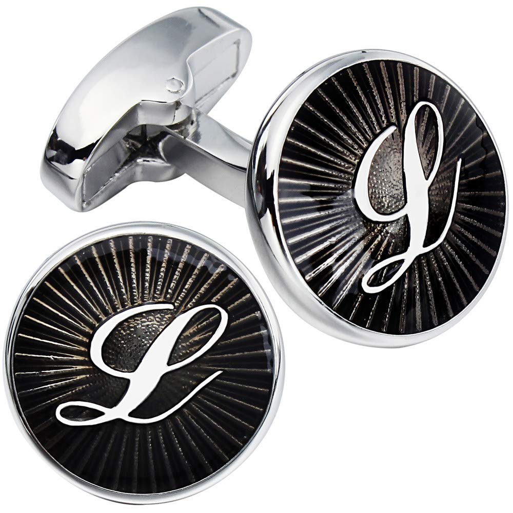 AMITERInitial Letter Cufflinks for Men with Gift Box - Personalized Alphabet Embossed A-Z