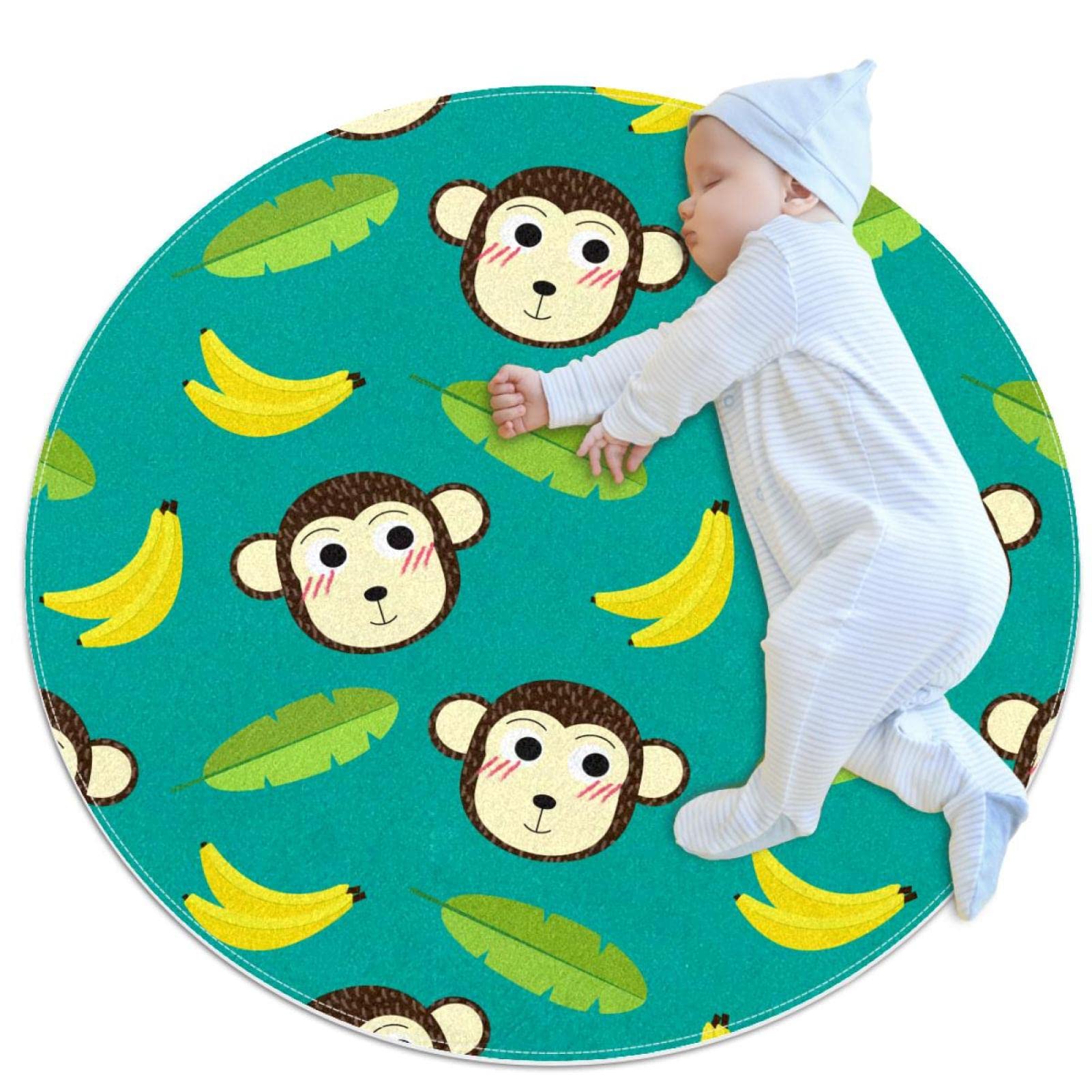 Tapis de sol circulaire lavable en machine avec revêtement doux et envers antidérapant