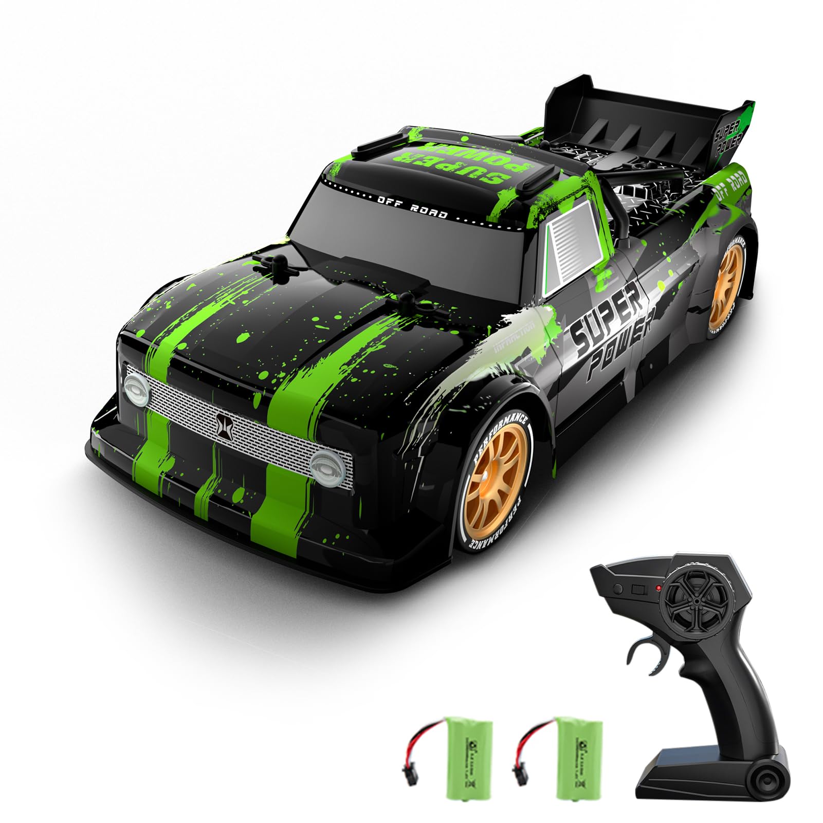 Goolsky Remote Control Drift Car Remote Control Spray Car 1/16 Remote Control Car 2.4GHz Remote Control Race Car Short Truck Kids Gift for Children Boys Girls 2 Battery