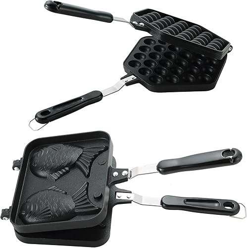 MAOPINER Molde para hacer gofres de burbujas, molde para gofres, olla antiadherente de doble cara para hacer waffles de huevo y forma de pez