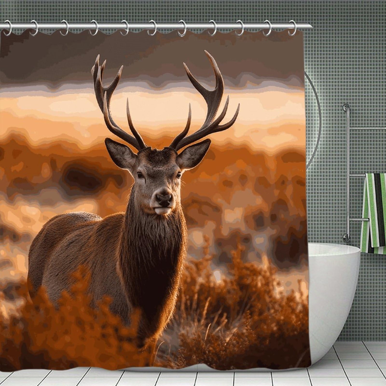 VstaDank Antler Red Deer Bath Curtain Elegant Heavy Duty Shower Curtains 70x70 in Rustic Farmhouse Cloth Shower Curtains Neutral Modern Bath Curtain for Bathroom