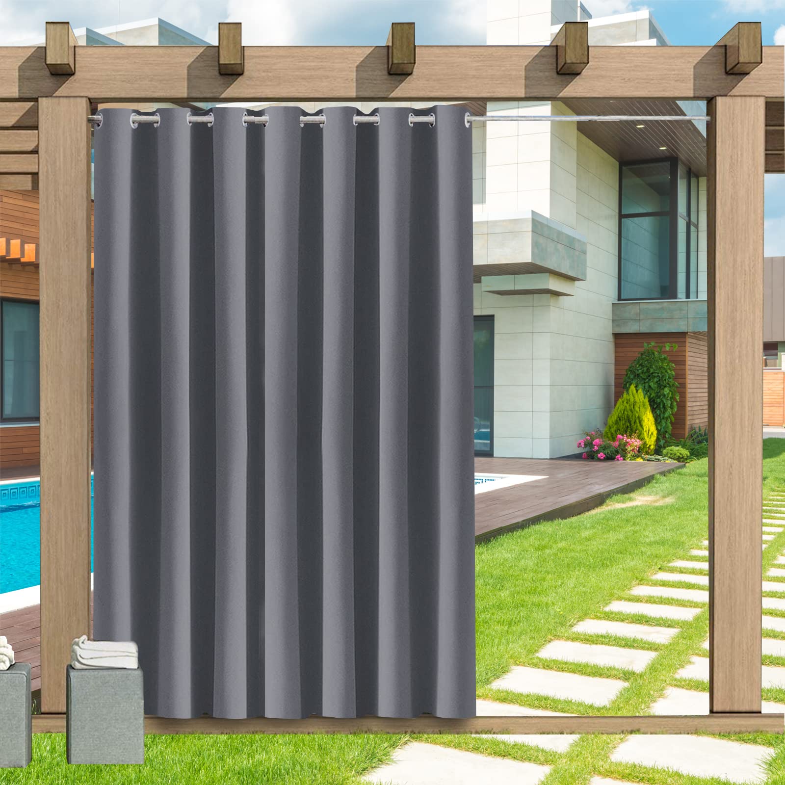 Outdoor Vorhang Wetterfest, 1 Stück Outdoor Vorhang Wasserdicht Wetterfest Blickdicht mit Ösen, 24 Farben Sichtschutz Sonnenschutz Outdoor Gardine für Veranda, Pergola, Laube, Custom