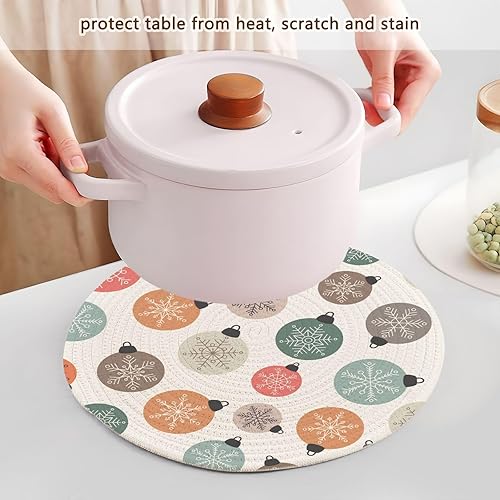 Miniatura 5 de 3 Pcs Trivet Pot Holder Colorful Christmas Balls Pattern for Hot Dishes 15in Cotton Thread Weave Kitchen Hot Pads for Cooking Pot Kitchen Aid