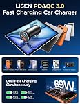 LISEN Mini USB C Chargeur de voiture, Adaptateur d'éclairage de cigarette, 54W Chargeur de voiture USB C Chargeur rapide, chargeur de téléphone de voiture, 12V USB Outlet, Accessoires de Voiture pour iPhone 17 16 Pro Max Air 15 Galaxy
