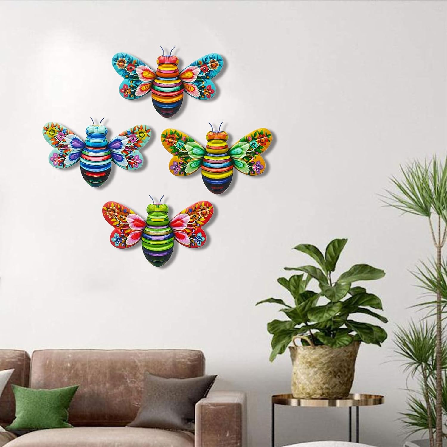 4pcs Elegant Iron Bees Sculpture Home Decorative Item Delicate Craftsmanship Rust Prevention Hangers Decor Easy To Clean Iron Room Embellishment