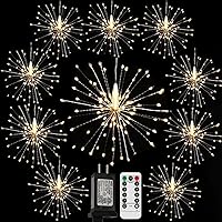 Vista 8 de Luces remotas de alambre de cobre de fuegos artificiales, 4 conexiones en total 480 luces LED en forma de explosión de estrellas, luces parpadeantes