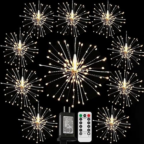 Miniatura 8 de Luces remotas de alambre de cobre de fuegos artificiales, 4 conexiones en total 480 luces LED en forma de explosión de estrellas, luces parpadeantes