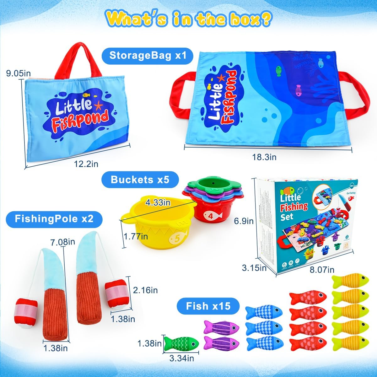 Montessori Toys for 1+ Year Old – 23 PCS Fishing Game Toys with 2 Poles & 15 Fish, 10-in-1 Cloth Fishing Toys for Counting, Color & Shape Learning, Easter Birthday Gifts for 1+ Year Old Boys Girls