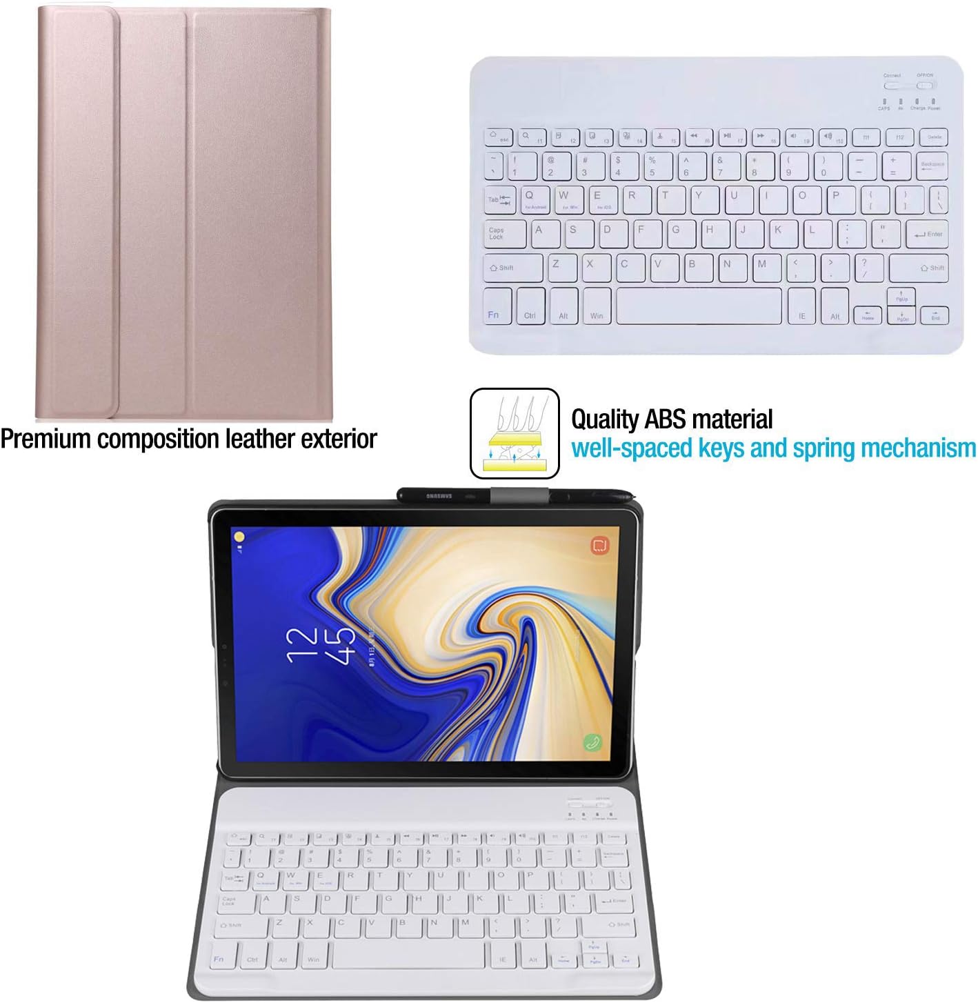 Keyboard Case for Samsung Galaxy Tab A 10.1 2019 SM-T510 T515, Slim Lightweight Magnetic Detachable Wireless Bluetooth Keyboard Case Cover Shell for Galaxy Tab A 10.1 Inch SM-T510 T515 2019 -Rose Gold