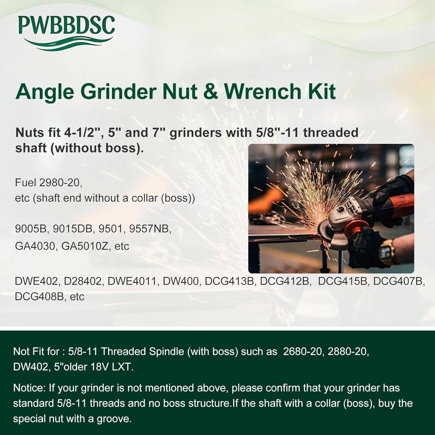 5/8”-11 Angle Grinder Nut Angle Grinder Wrench Kit, Flange Metal Lock Nut Fit for 4.5"/5"/7" Grinder, Replace 193465-4 (12+1/Pack)