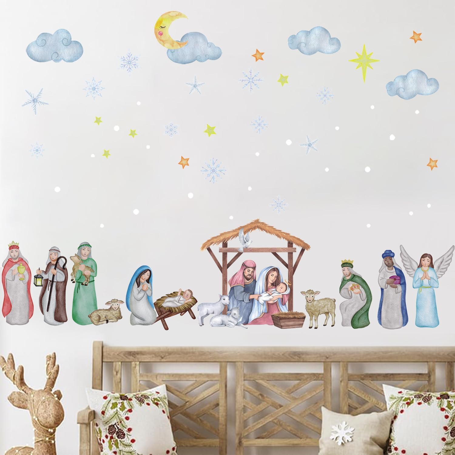 HPNIUB Nativity Wall Stickers Christian Christmas Window Cling Jesus Christ is Risen Wall Decals 40pcs Easter Nativity Scene Holy Night Stickers Xmas Faith Thanksgiving Window Clings for House Nursery — image 1