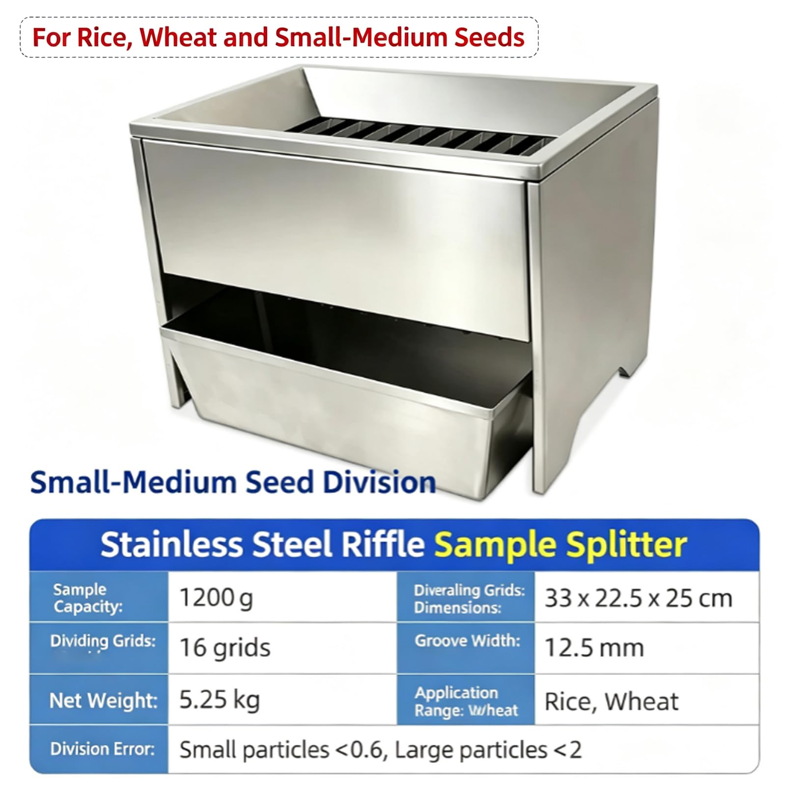 Clasificador De Muestras De Semillas, Muestreador Clasificador De Semillas De Acero Inoxidable, Muestreador Separador De Granos, Mezcla Uniformemente Las Muestras, Middle & Small Seed