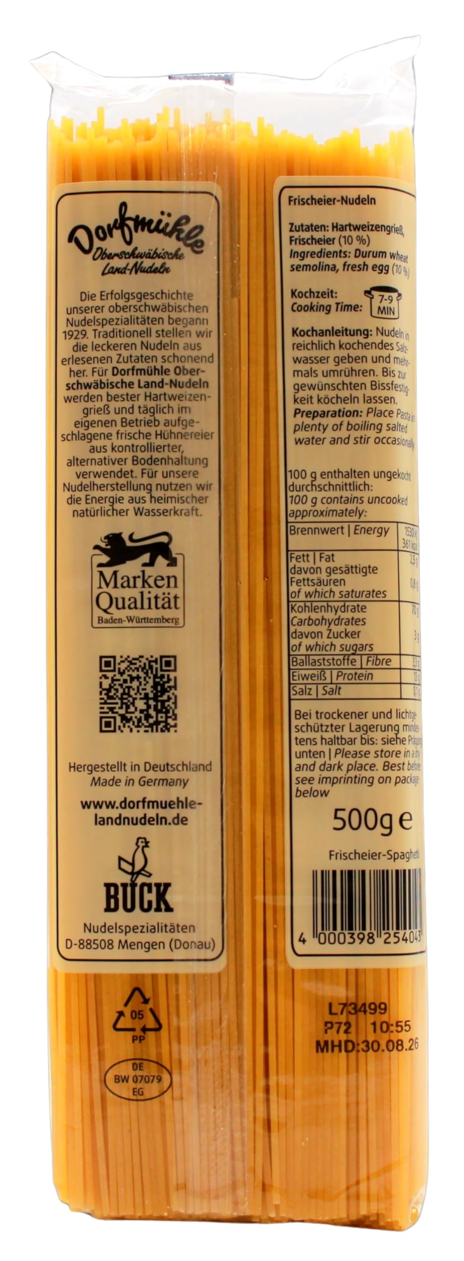 Dorfmühle Oberschwäbische Land-Nudeln Spaghetti, 20er Pack (20 x 500g)