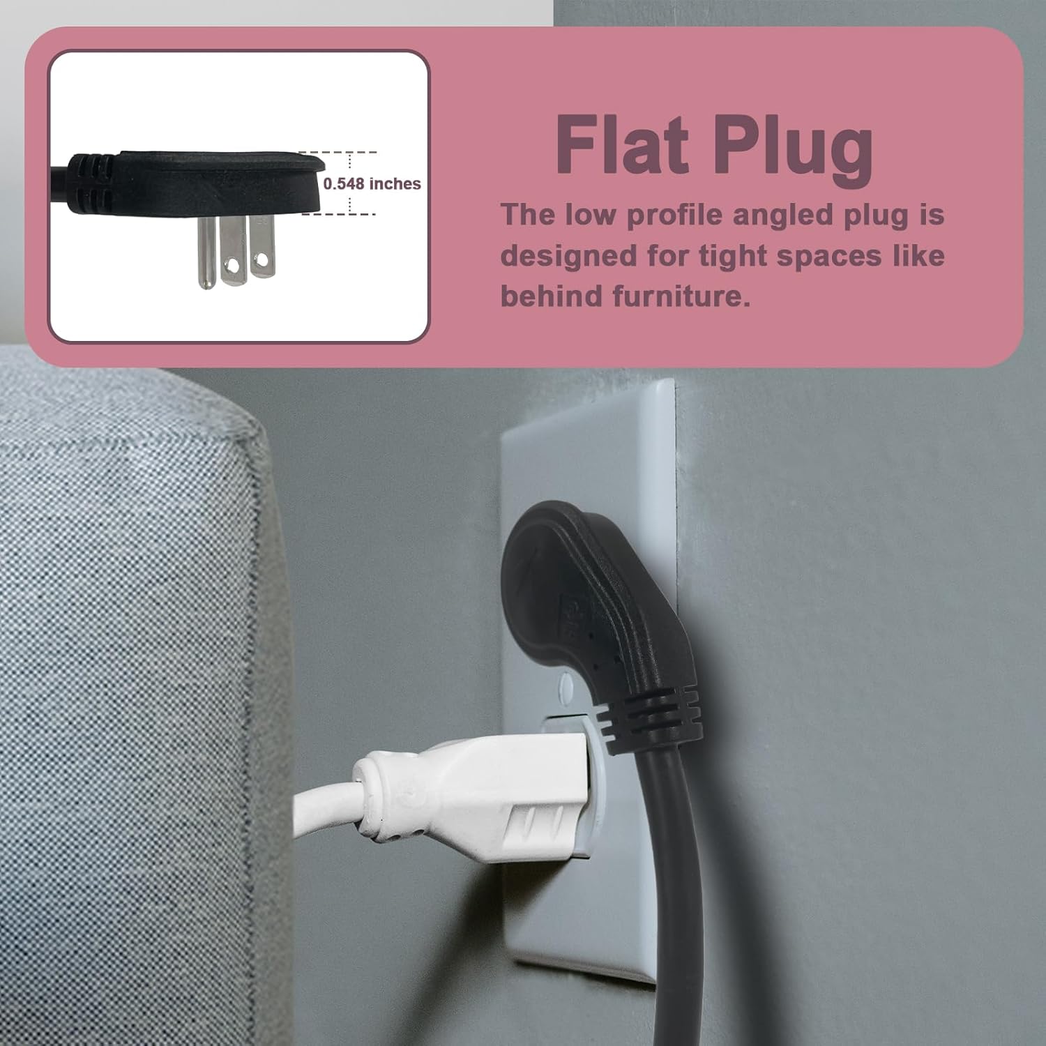 Ultra Explore 15 FT Flat Plug Extension Cord, 16 AWG Indoor Appliance Cord, Flat Wall Plug Low Profile Extension Wire, Black, 13A 125VAC 1625W, UL Certified