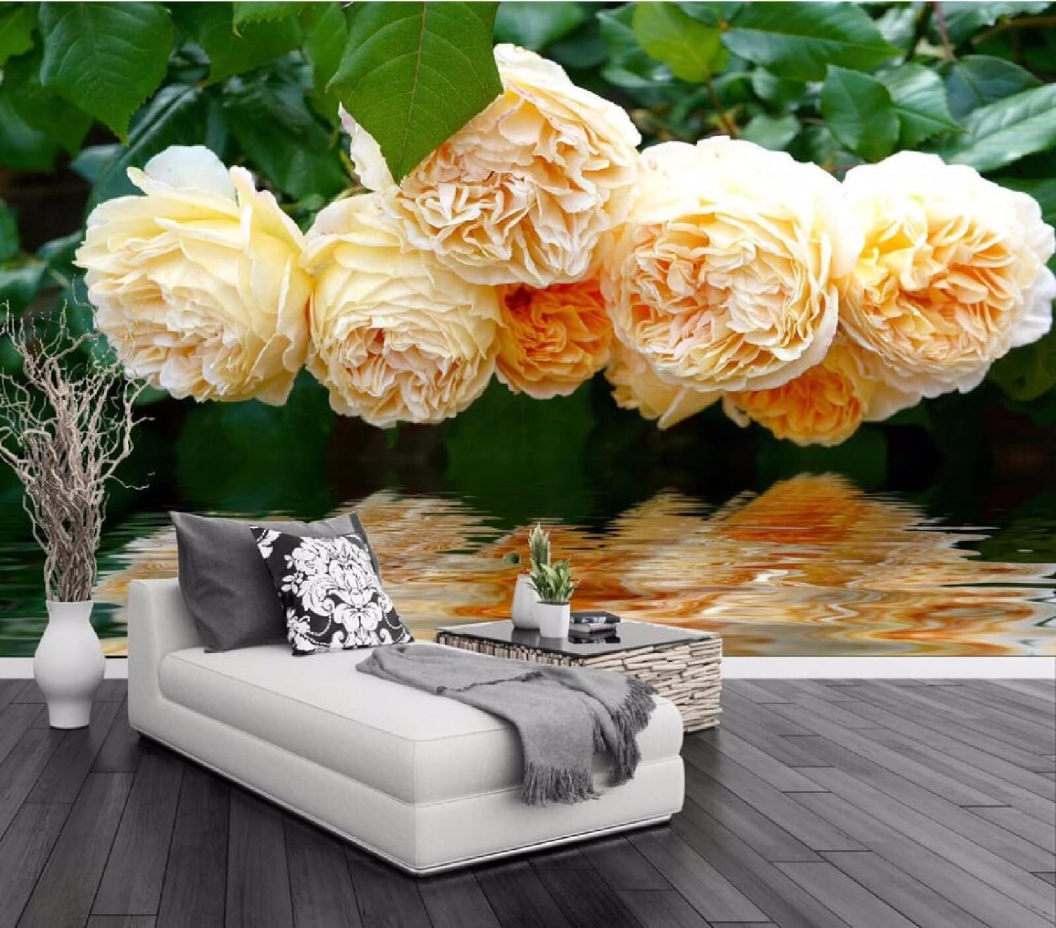 Affiche d'art mural 3D fleur rose pour rénover un mur de chambre sans colle
