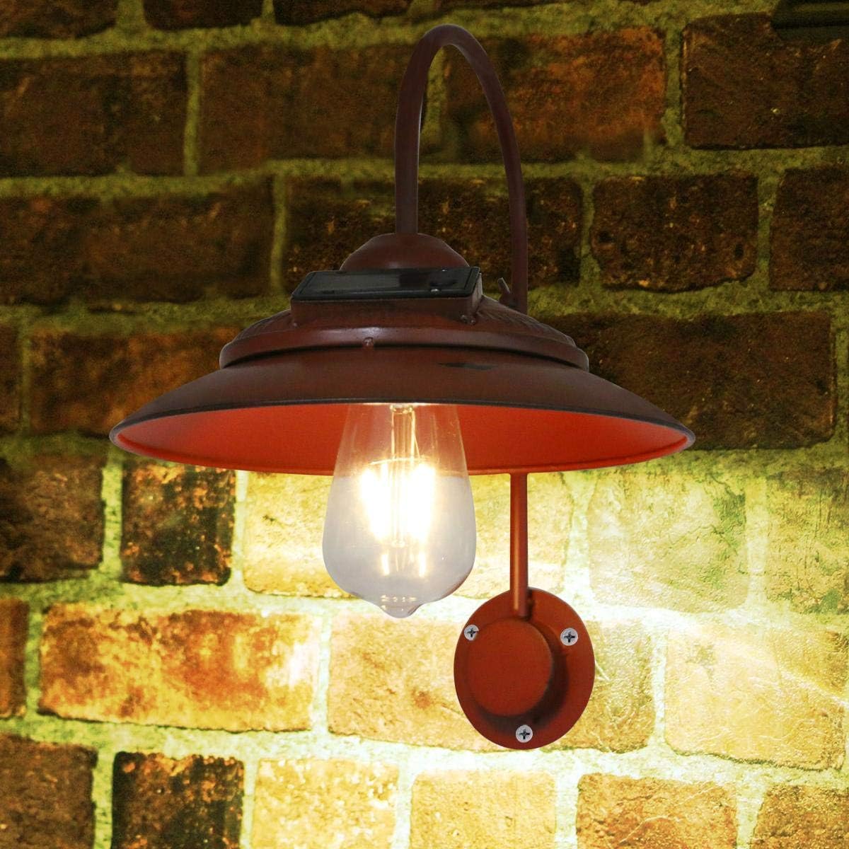 Goodeco Solar Barn Light Outdoor - Rustic Vintage Wall Sconces - Wall Mount Farmhouse Barn Lights,Waterproof,No Wiring,Lighting Décor for Garden Patio Deck Path Courtyard (Red)