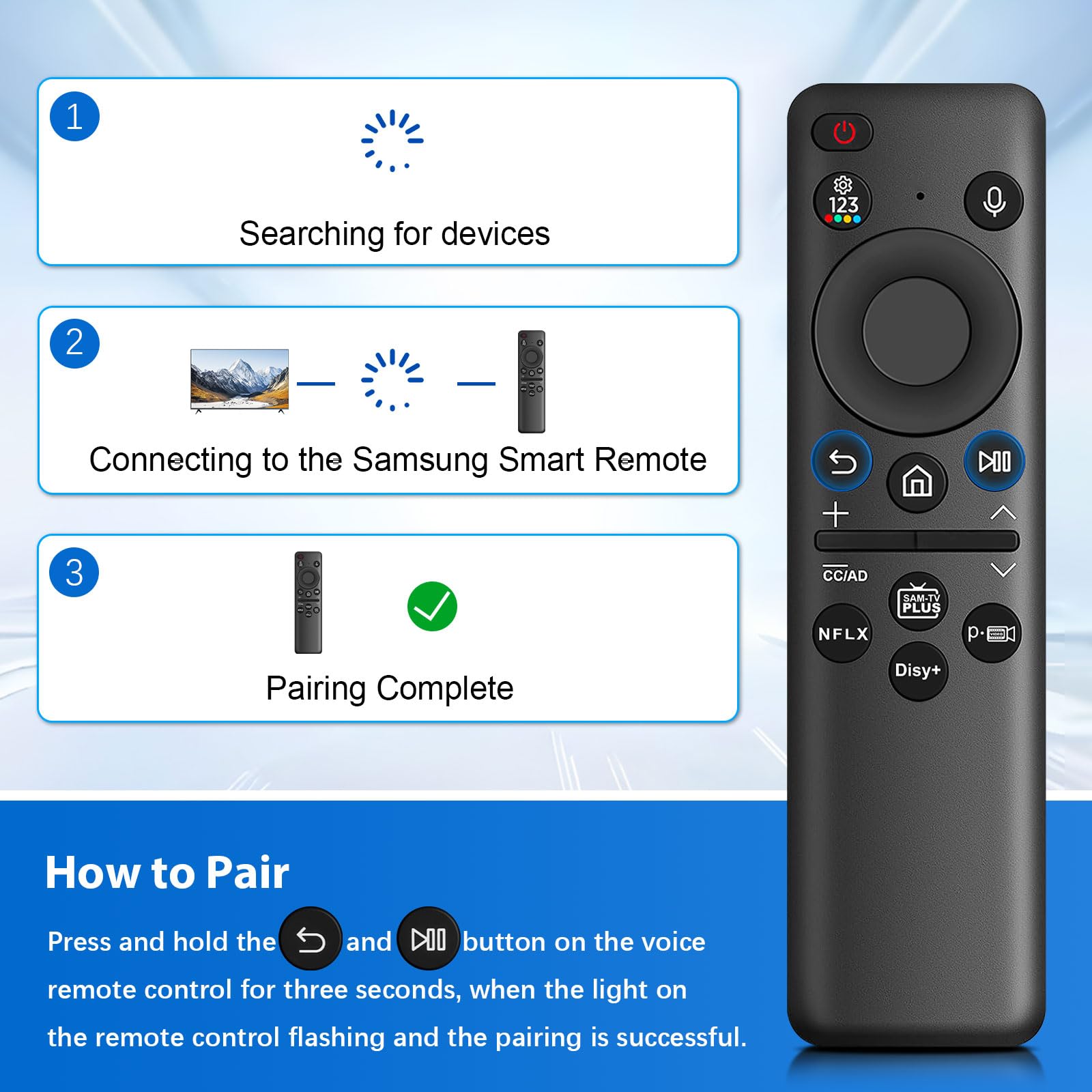 BN59-01432A Telecomando vocale solare di ricambio per telecomando TV Samsung con celle solari ricaricabili Bluetooth - Nero