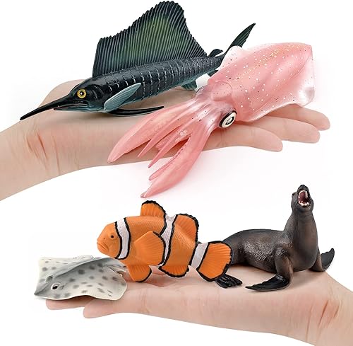 Miniatura 4 de Figuras de modelo de animales marinos del mar del océano, 9 piezas, calamar, pulpo, tortuga, manta raya, suministros de fiesta, decoración de