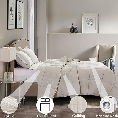 Miniatura 3 de HIG Juego de edredón alternativo de plumón prelavado Twin - Diseño de colcha chic reversible - Cosido en caja con 4 lengüetas en las esquinas -