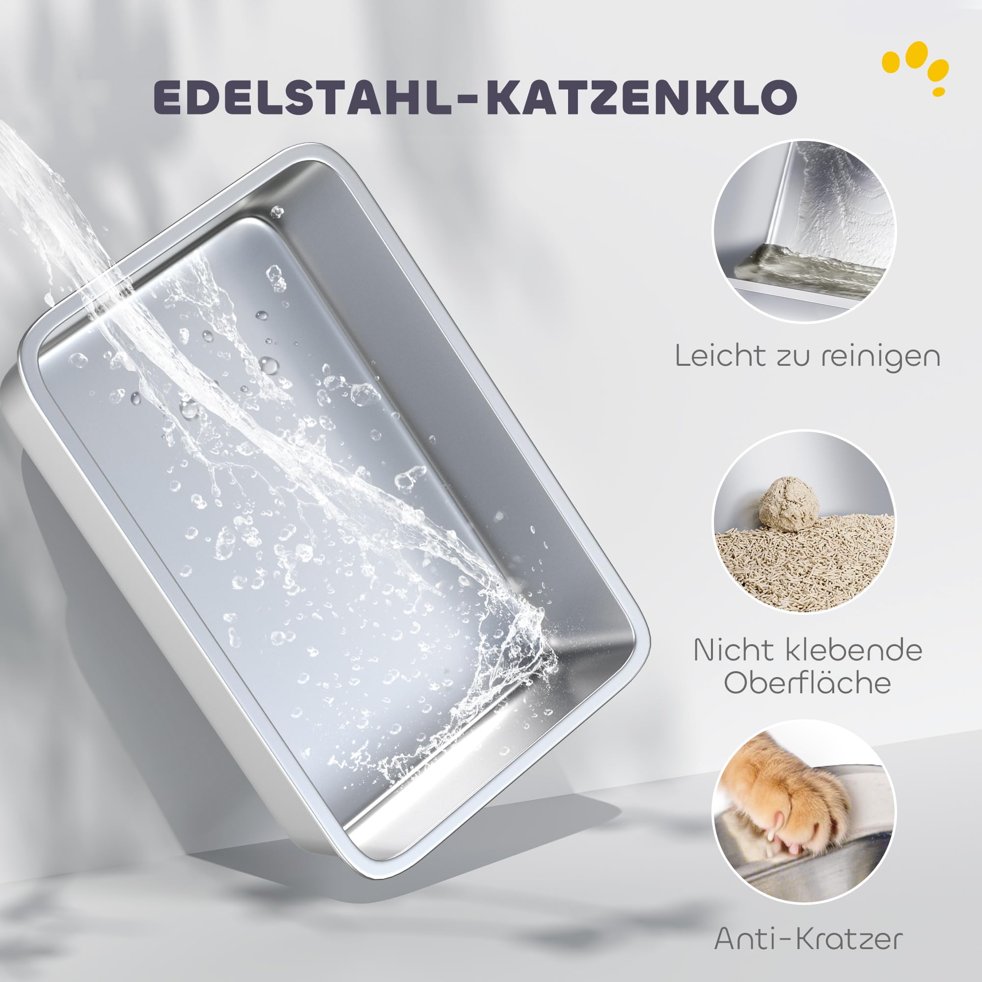 PawHut Katzenklo XL 60,2 x 40,2 x 44,5 cm mit Deckel Schaufel Hellgrau | Katzentoilette, Pedal, Edelstahl, Leicht zu Reinigen, Geruchsresistent, für Große Katzen bis zu 15 kg
