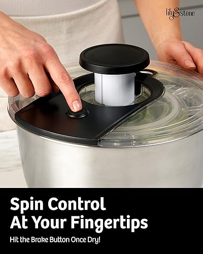 Miniatura 5 de Molinillo de ensalada de acero inoxidable grande, herramienta de cocina fácil y compacta, cuenco de acero inoxidable, drenaje y colador, hilador de