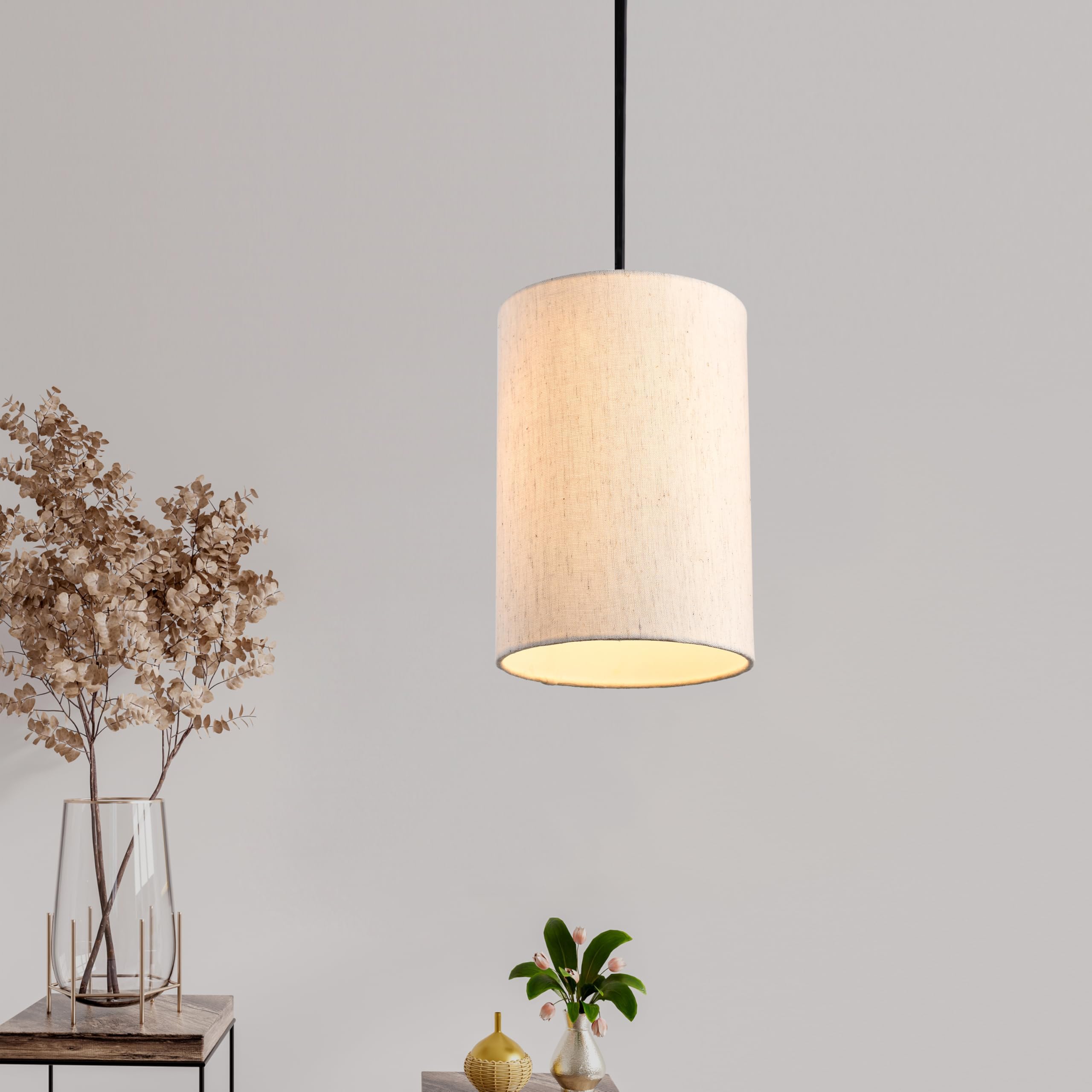 Decazone Hanging Lamp Modern Drop Pendant Lights for Ceiling Khadi Shade 20 x 14cm (Bulb not Included)