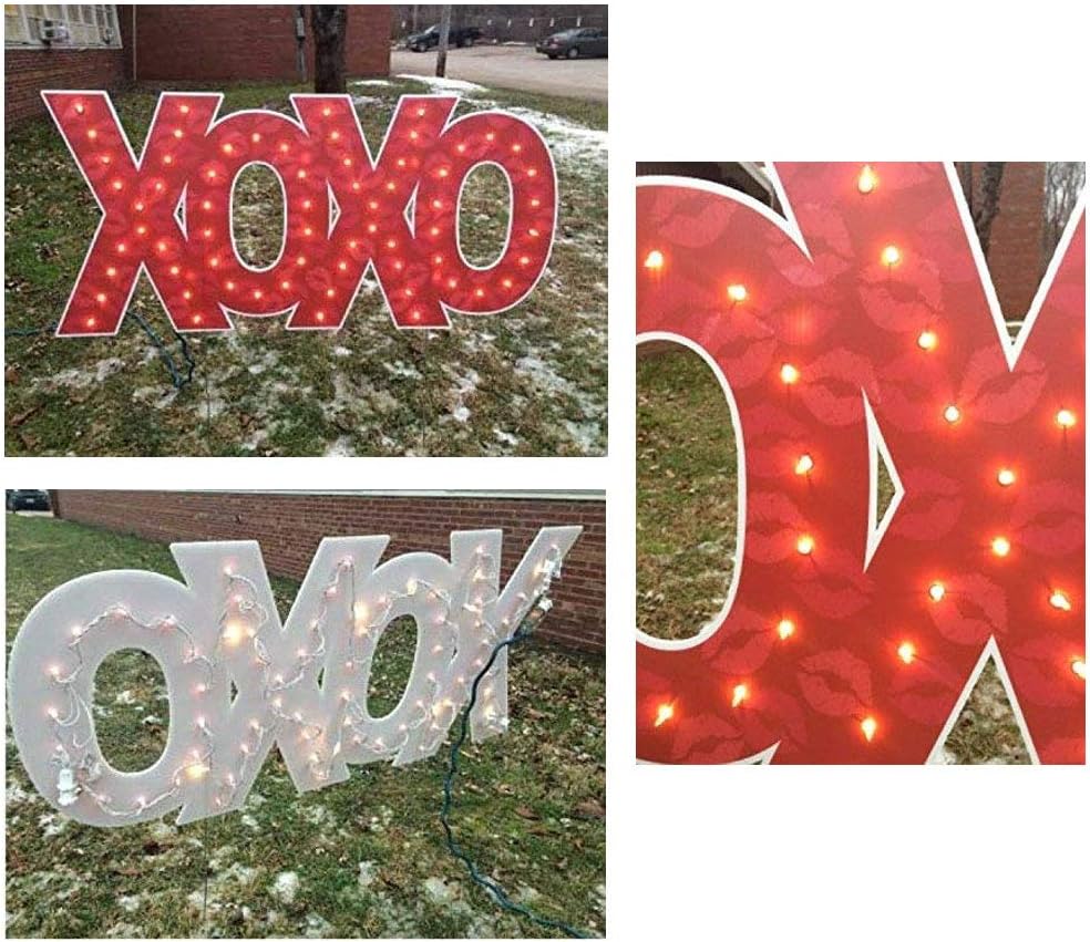 VictoryStore Yard Sign Outdoor Lawn Decorations: Giant Lighted XOXO Valentine Sign with 2 EZ Stakes and 2 35ct lights (1)