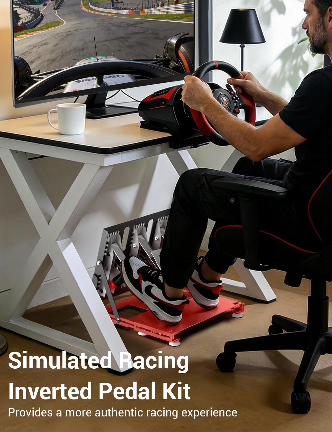 Kit Pédales Inversées pour Sim Racing Compatible avec Logitech G PRO/G920/G923/G29/G27/G25, Thrustmaster RACELINE PEDALS III, Simagic P1000 Series et MOZA CRP2 Series - Angle et Distance Réglables