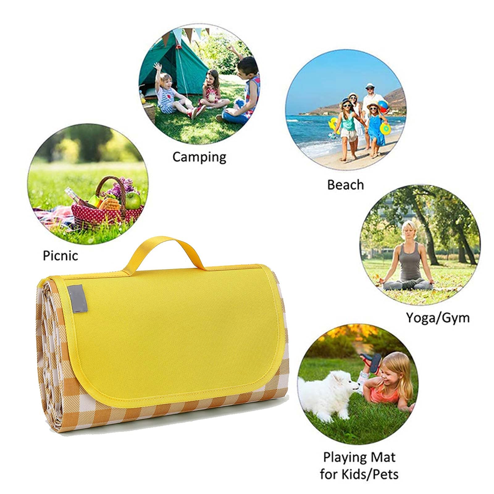 Couverture Pique Niques Imperméable, 200 x 200 cm Portable Tapis Pique Niques, Nappe Picnic Natte de Plage pour Jardin Camping Extérieur (Color : Grey Grid)