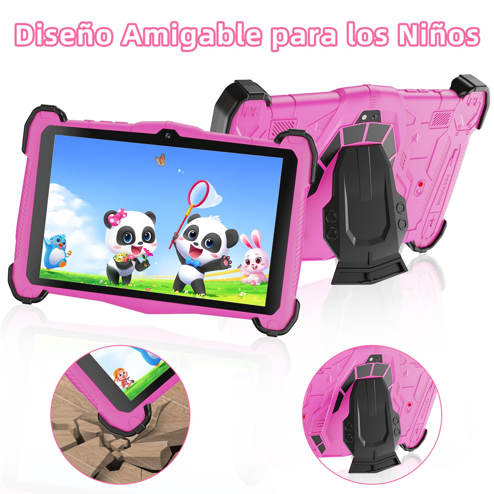 Tablet EagleSoar 7 Pulgadas Para Niños (3-12 Años) – Android 14, 10GB RAM, 64GB ROM +1TB, Funda Anticaídas, IWawa, Rosa