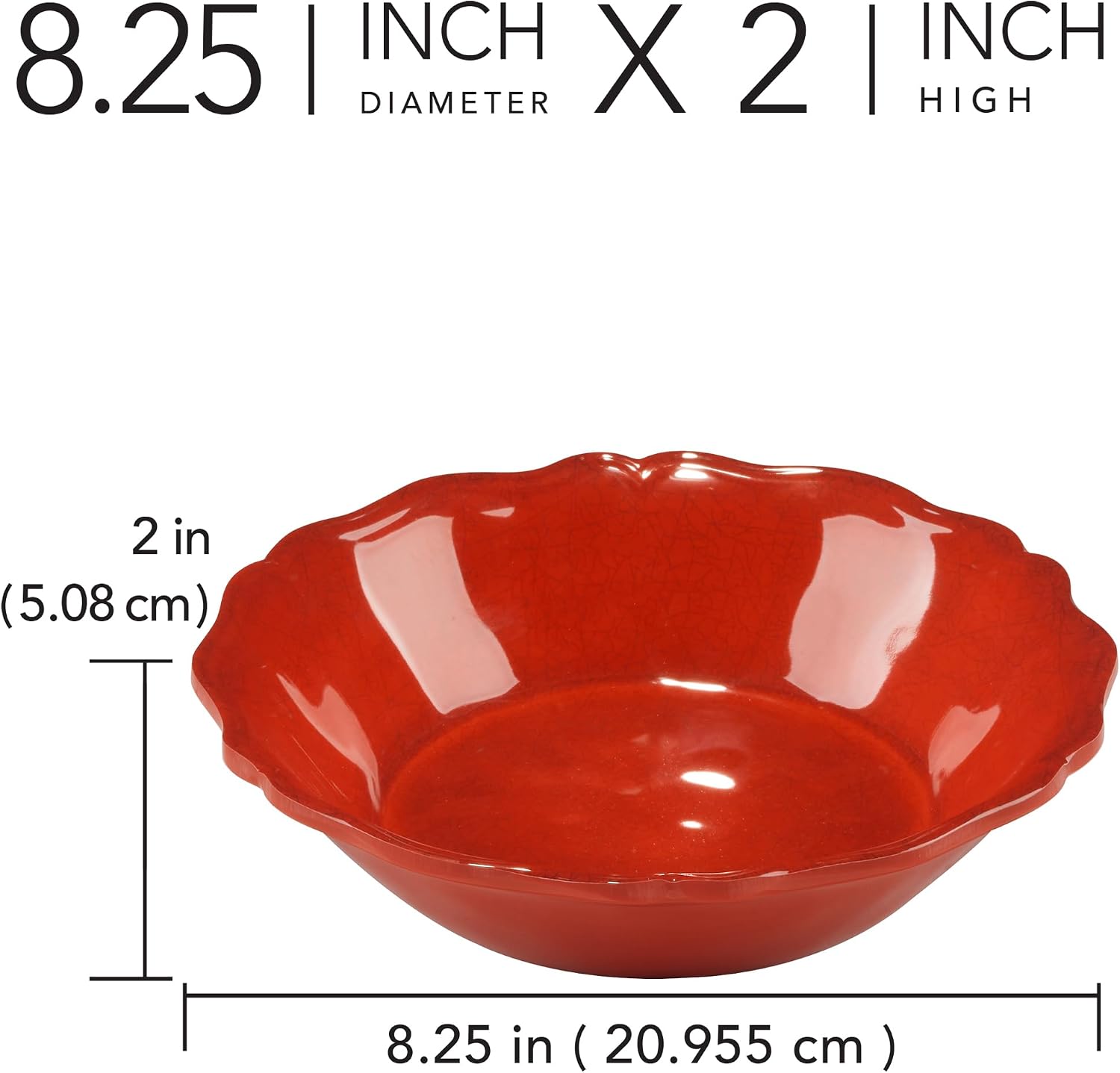 Isabella Red Melamine All Purpose Bowls Set of 4 – Unbreakable Lightweight Reusable Outdoor & Indoor Dining Bowls – Elegant Scalloped Edge Design for Everyday Use