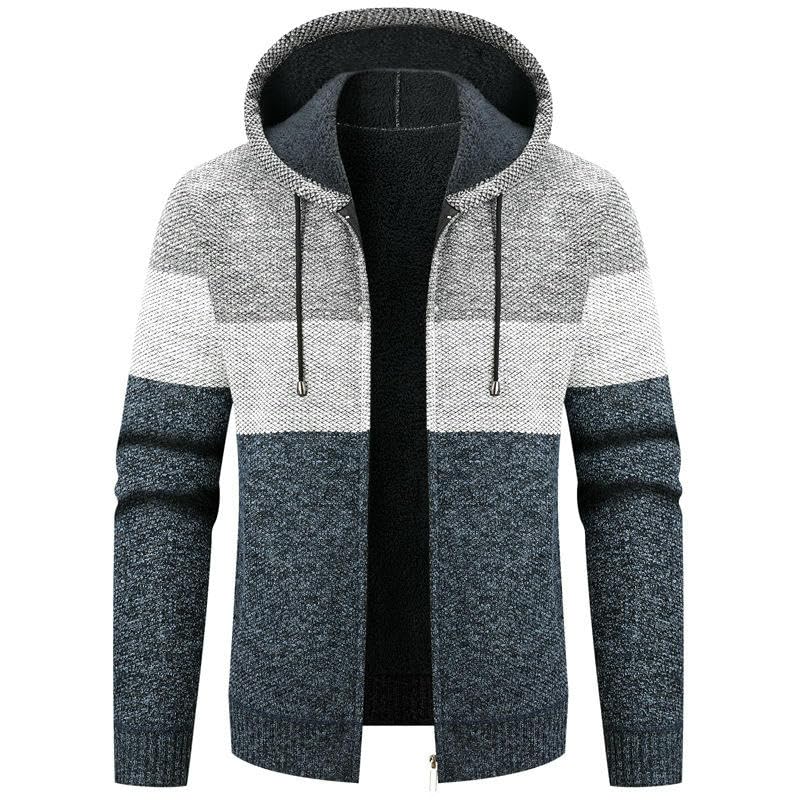 Pull d'hiver homme à capuche doublé peluche bloc de couleur