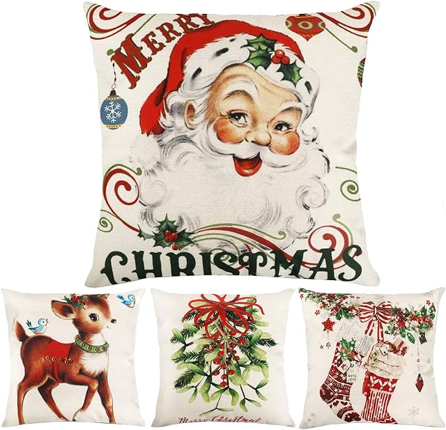 Avigers Red Christmas Throw Pillow Covers Xmas Throw Pillow Cases Christmas Tree Reindeer Santa Claus Pillowcases for Sofa Bedroom Chair Farmhouse Christmas Decoration18 x 18 Inches,4 Pack