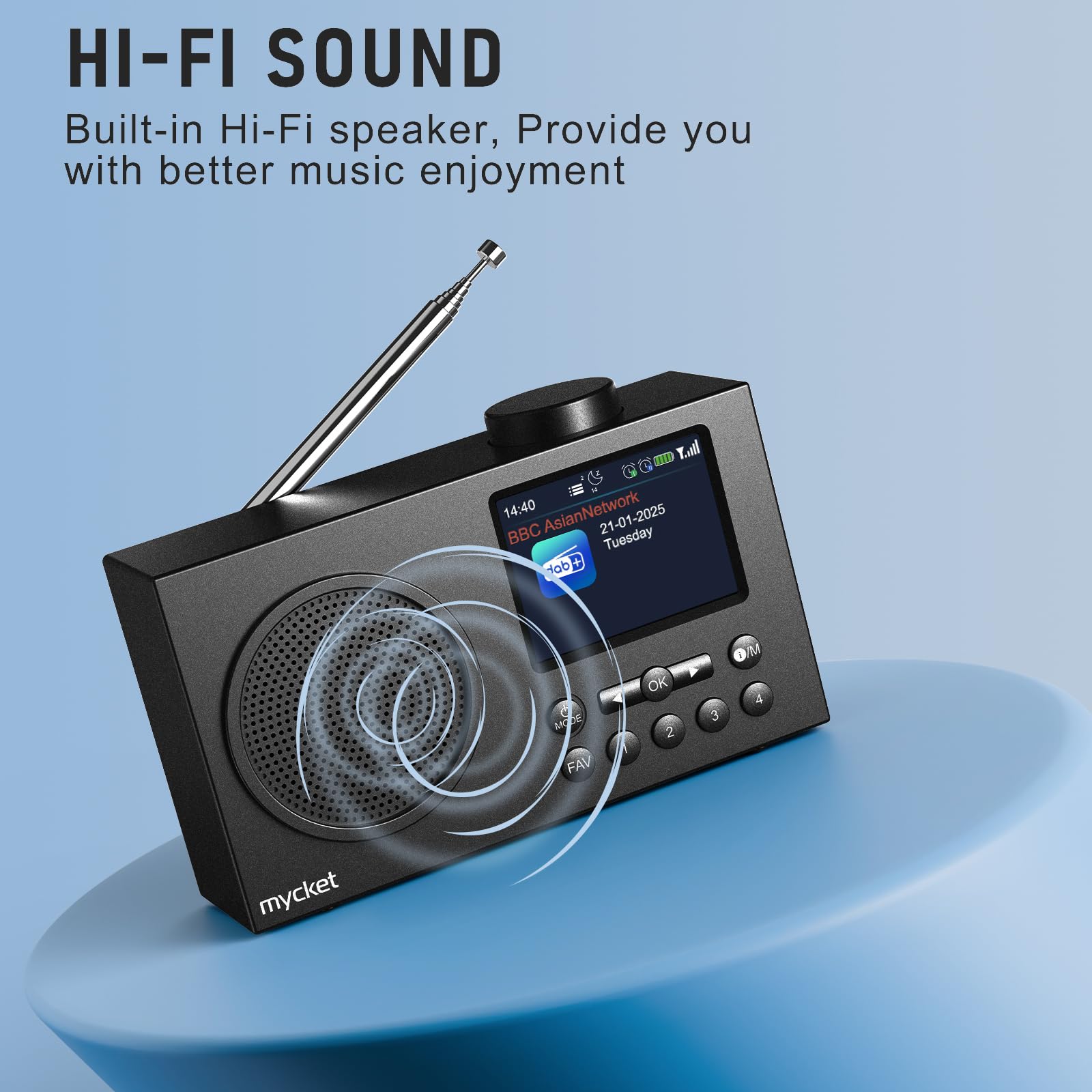 Mycket Portable DAB/DAB + Radio, FM Digital Radios avec 2025 Dernière Technologie de Récepteur de Signal, Radio Rechargeable avec Bluetooth 5.0,Double Réveil, 40 Préréglé, 2,4 "Grand Affichage Couleur
