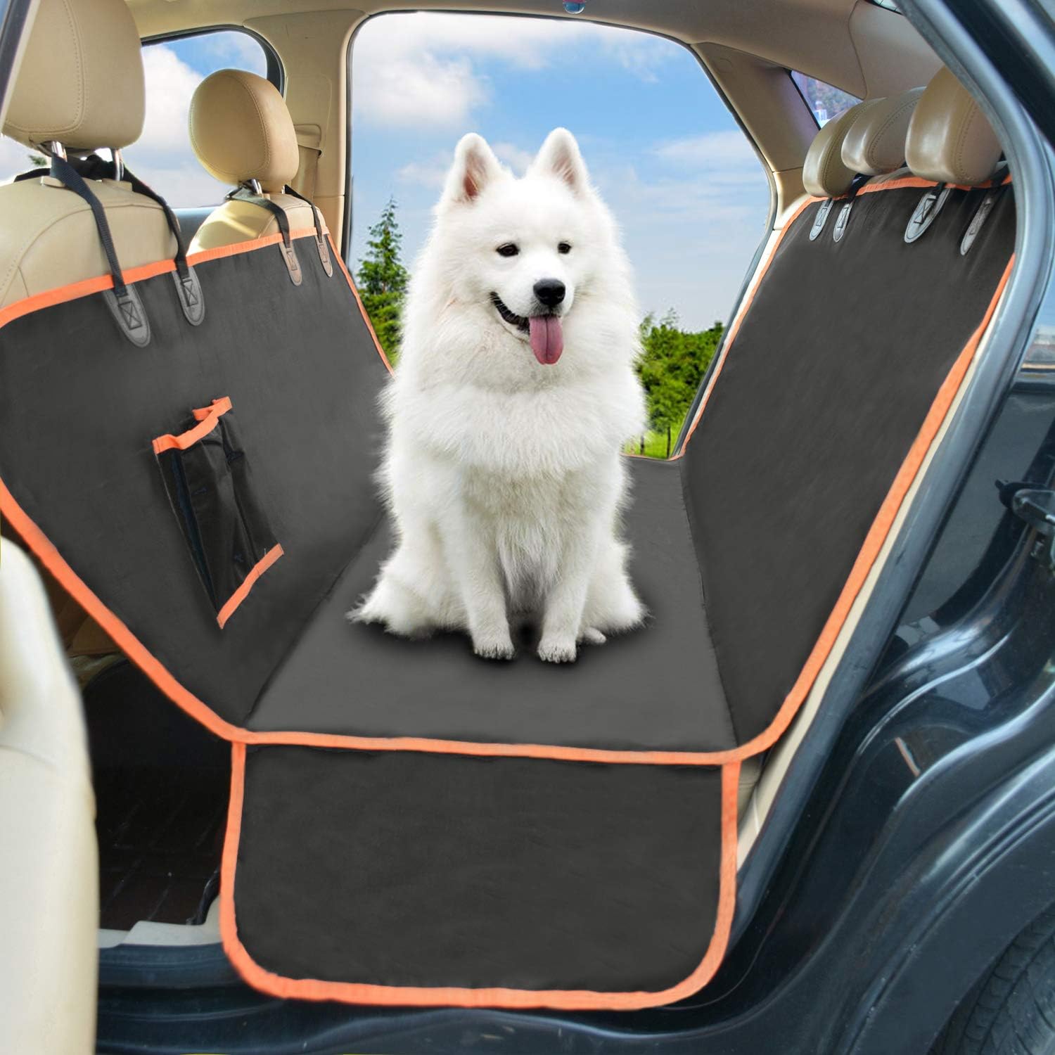 Dog Back Seat Cover, 100% Waterproof Scratchproof Hammock for Dogs Backseat Protection Against Dirt and Pet Fur Durable Pets Seat Covers with Storage Pocket for Cars & SUVs