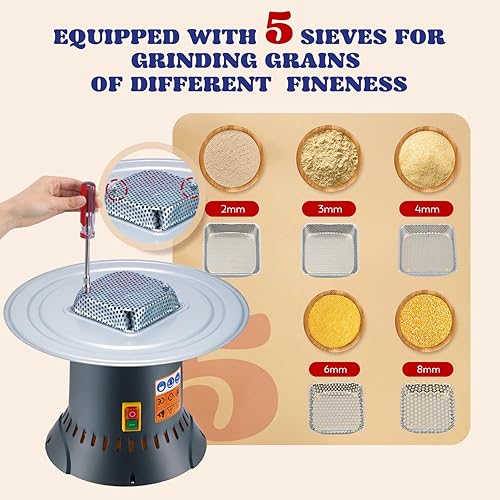 Miniatura 2 de Moongiantgo Molino de grano molinillo eléctrico de maíz de 1300 W, molino de cereales secos, desprendible, cubo y tolva de 6.6 galones, con 5